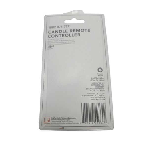 Hampton Bay Candle Remote Controller 1002 075 727 Timer Dimmer CR2025 New - Picture 2 of 7